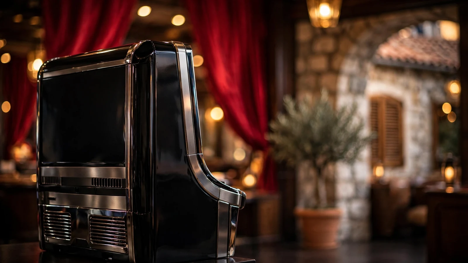 Moderna automat za kockanje u elegantnom kasinu s toplom ambijentalnom rasvjetom