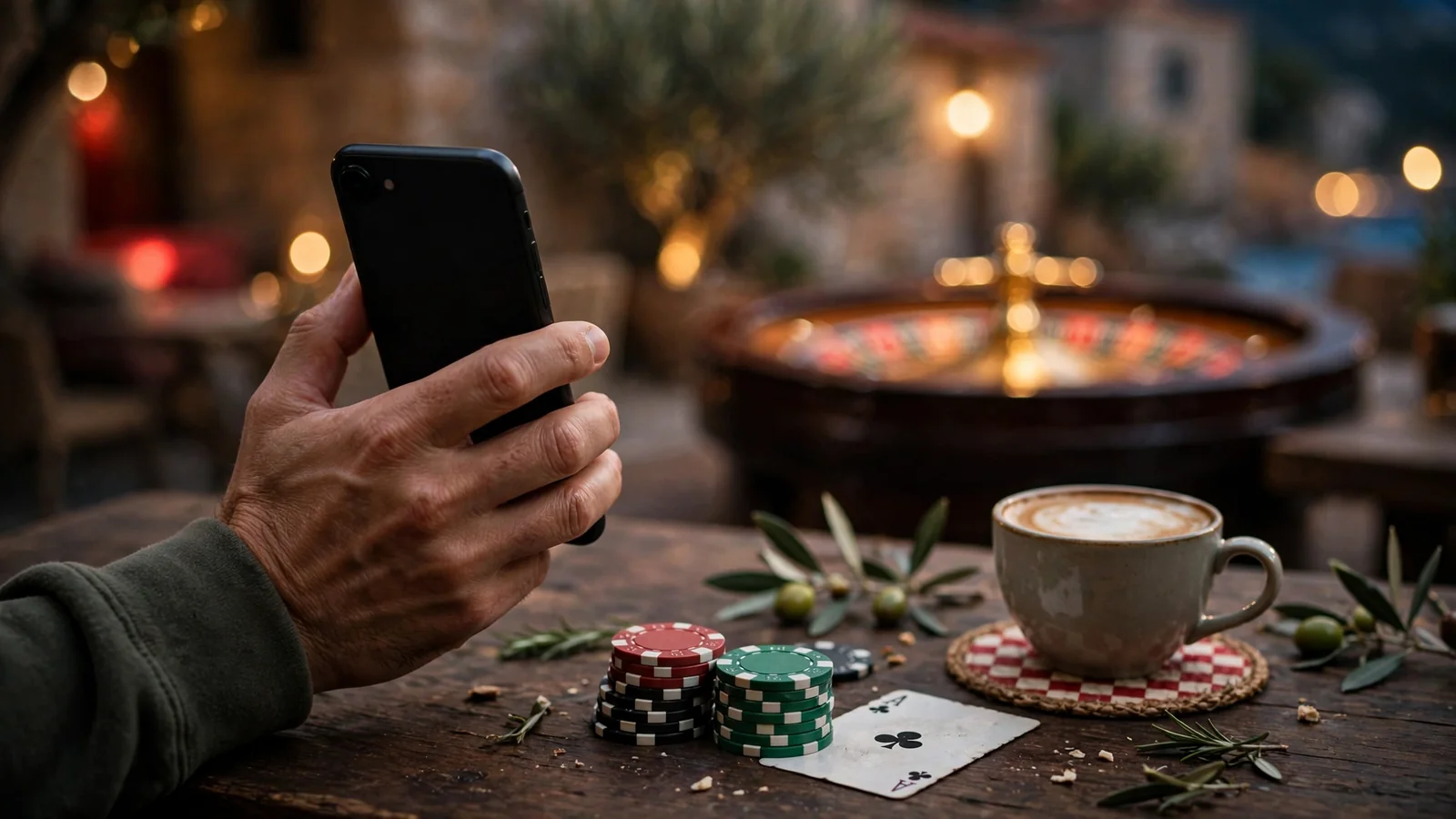 Ručni telefon s kockicama za casino na stolu