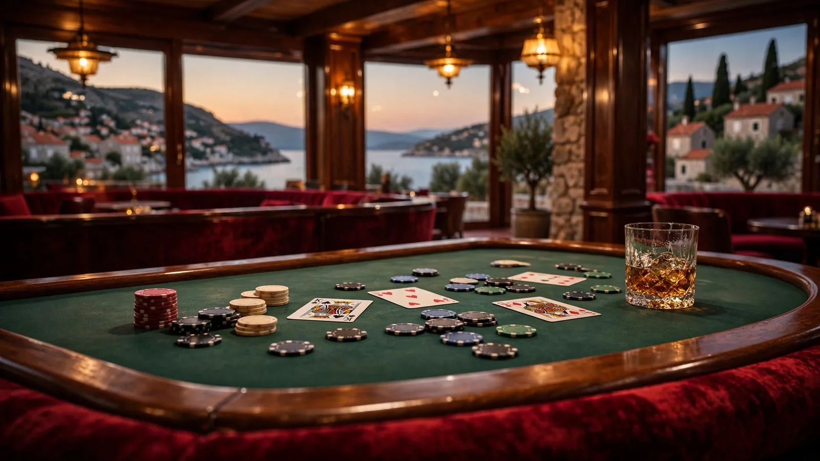 Elegantni stol za blackjack u hrvatskom casinu uz more